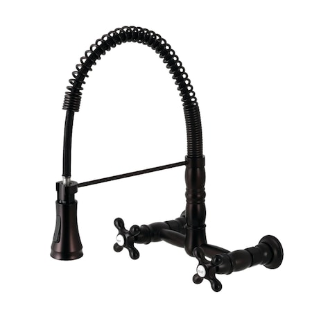 Gourmetier Heritage 2-Handle Wall-Mount Pull-Down Sprayer Kitchen Faucet, Bronze GS1245AX